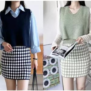 ONM 큐티 여성 니트 조끼 여자 스커트 세트 2색 니