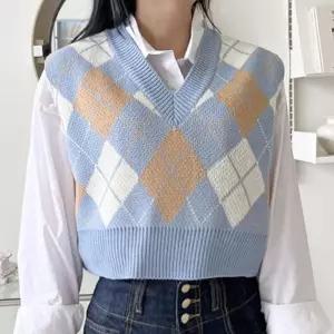 ONM 채크 여성 니트 조끼 크롭 여자 니트 5색 여성