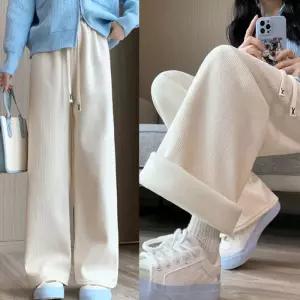 ONM 여성 바지 기모 코듀로이 와이드 허리밴딩 팬츠