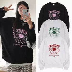 플라워라인 기모 맨투맨 긴팔 BOX 여성 오버핏 티셔츠 (5컬러) 박시핏 빅사이즈