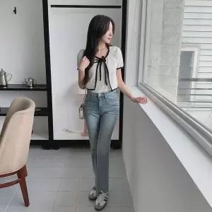 [하프클럽/]여성 클래식 체크 나시티 배색 리본 가디건 세트