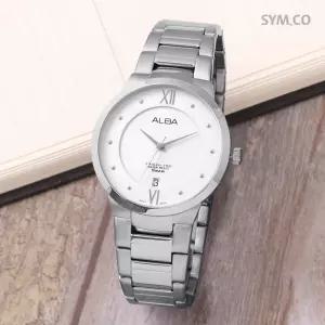 알바 AS9885X1 클래식 라운드 화이트 아날로그 데일리 남자 메탈 시계 c