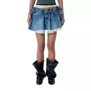 August Barron 주름 장식 데님 미니 스커트 S06FW5BLUE TP962681976