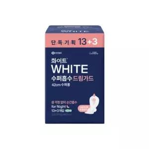 화이트 42cm 수퍼흡수 수퍼롱 오버나이트 (13+3) 16개입 나이트용생리대 수면용생리대 여성용생리대 오버나