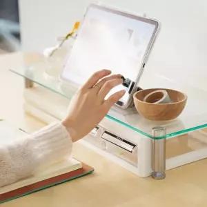 바우홀 강화유리 모니터 받침대/컴퓨터/다이/거치대/사무실/스탠드/정리/수납/모던/높이조절