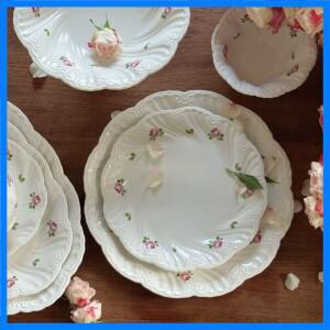 레트로 블루 플로럴 세라믹 다이닝 세트 디저트 접시 커피 컵 받침 샐러드 볼 타원형 파스타 접시 프렌치