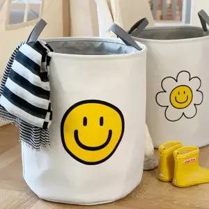 빨래 수납함 패브릭 이동식 접이식 대용량 빨래 바구니 정리함 화이트 다용도 기저귀 장난감 원형 거실