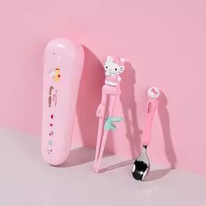 산리오 더스틱 맥스젓가락스푼케이스 3P세트 헬로키티 왼손용 왼손잡이 1단계 교정젓가락 교정용 수저세트 