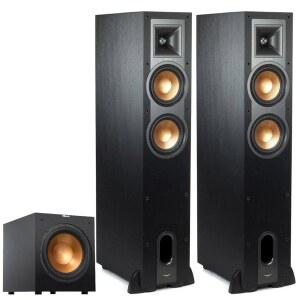 Klipsch 레퍼런스 R-26FA 돌비 애트모스 플로어 스탠딩 스피커(페어) + R-12SW 12 u2033 서브우퍼 u2013 프리미엄 홈 시어터 타워 및 딥 베이스 서브 번들