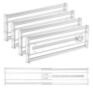 Vtopmart 4팩 4인치 의류용 정기 업그레이드 서랍 칸막이, 12.8~22.3인치 확장형 정리함, 서랍장용 투명 플라스틱 분리기, 복, 속옷, 화장품, 세면도구