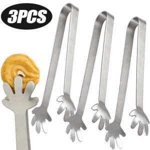 1PCS 스테인레스 스틸 음식 집게 바베큐 클립 가제트에 주방 모양 손가락 큐브 아이스 손바닥 미니 클램프 설탕 파티