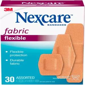넥스케어 헤비 듀티 유연한 패브릭 접착 붕대 다양한 크기 - 무릎 및 팔꿈치용 내구성 통기성 직조 30