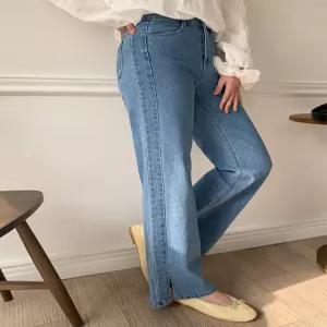 위드비 속밴딩 스판 옆절개 트임 데님 팬츠 87137 빅사이즈 여성의류