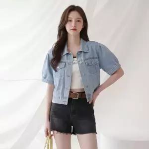 [올리비에스클로젯] 퍼프 반팔 크롭 데님 자켓_O2604JK016B