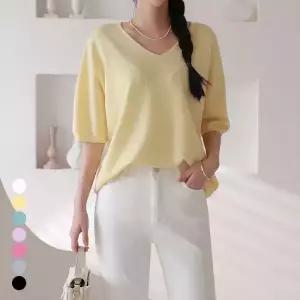 [올리비에스클로젯] 파스텔 브이넥 반팔 니트_O2604KN029B