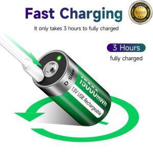 PALO 리튬 충전식 배터리 D 타입 USB 이온 LR20 C 케이블 포함 1.5V 사이즈 15000mWh 1-6 개