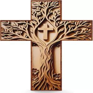 김쿠프르 12인치 벽걸이용 나무 십자가 프리미엄 벽 장식 식탁 교회 홈룸 2D 예술 크리스마스 제단 기독교
