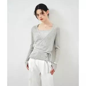 매장정품 몽돌 MONGDOL [SET] 시어 린넨 랩 니트  슬리브리스 그레이 MDKT124GRAY 244339