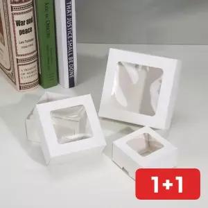 선물 상자 투명창 정사각 화이트 포장 박스 케이크 쥬얼리