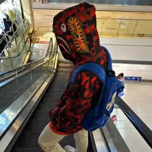 샤크 오버핏 집업 카모 남녀공용 재킷 지퍼 커플 후드티 상어 자켓 후디