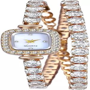 쥬얼리웨 여성 테니스 팔찌 시계 - 발렌타인데이를 위한 아날로그 쿼츠 직사각형 다층 큐빅 지르코니아 랩