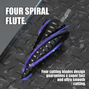 M35 코발트 4 플루트 스텝 드릴 비트 기리 메트릭 1/4 테이퍼 육각 섕크 스테인레스 스틸 시트 금속 목재