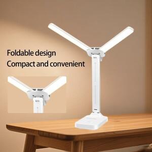 1PC 듀얼 램프 헤드 접이식 LED 책상 독서 휴대용 터치 스위치, 밝기 조절 가능, USB 충전