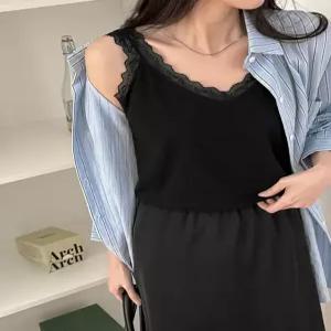 로맨틱하게 브이넥 린넨 레이스 나시 87304 빅사이즈 여성의류