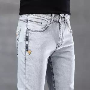 흰색 화이드 청바지 데님 진 바지 남자 남성 가을/겨울 슬림핏 신축성 캐주얼하고 활용도 트렌디한 회색-흰