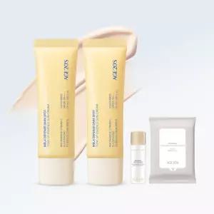 에이지투웨니스 멜라디펜스 기미 톤업 에센스 선크림 50ml 2개+시그니처에센스20ml,클렌징티슈10매 SPF50+,