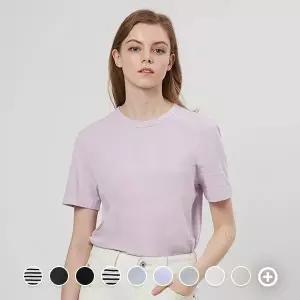 하객룩 데일리룩 지오다노 322510 슬럽저지 크루넥 반팔티