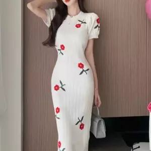 반팔 장미자수니트 니트 롱원피스 100118 드레스 장미