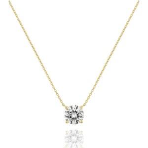 여성용 초커 목걸이 여성용 다인 큐빅 지르코니아 목걸이, 14K 골드 도금 솔리테어 CZ 펜던트, 1.5캐럿(7.3mm) 크리스탈, 발렌타인데이 생일 결혼식을 위한 심플한 다이아몬드 룩 주얼리 선물