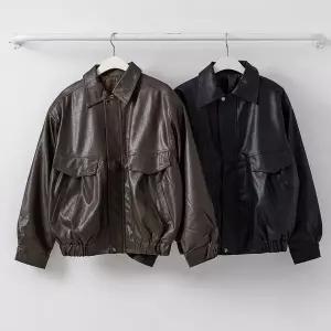 여성 레더 SS 자켓 카라넥 자크 히든 빅사이즈 자켓