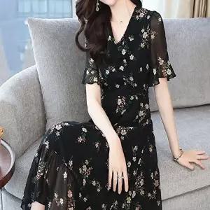 플라워 패턴 포인트 봄 가을 러블리 심플 여성 원피스 (HSJ-WB1A0BB)