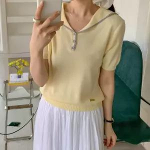 TE 반오픈 데이트 세일러카라 봄 버튼포인트 울혼방 반팔 니트 간절기 모임 40대 여성