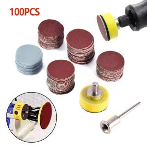 100개 25mm 샌딩 디스크 패드 그릿 연마 키트 드레멜 로터리 툴 샌드페이퍼 액세서리 세트