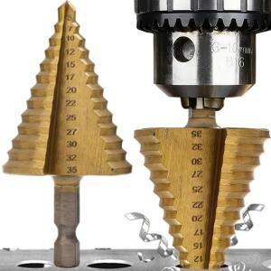 5-35mm 티타늄 코팅 금속 육각 코어 드릴 비트 기리 HSS 고속강 스텝 원뿔형 홀 목재 PVC 커터 테이퍼 미터