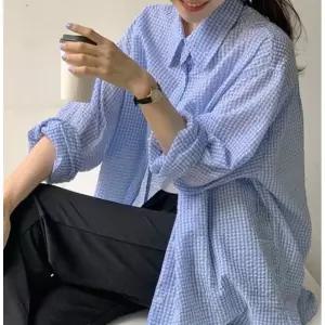 봄 체크남방 블루 핑크 2clor 박스체크 남방 롱남방1188578