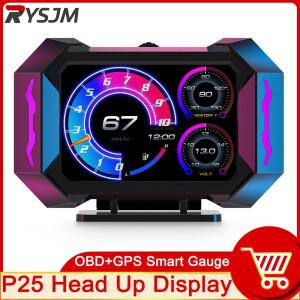 자동차 OBD GPS HUD P25 헤드업 디스플레이 LCD 차량 속도 수온 게이지 전압계, 연료 소비