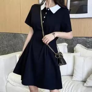 [SBD] 반팔 배색 핀턱 원피스 데이트룩 봄 카라 허리 나들이
