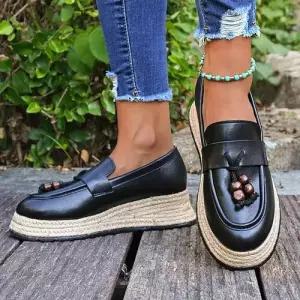 가을 봄 여친 신발 빅사이즈 어부 슈즈 토시 단화 통굽 플랫 라운드 MF3