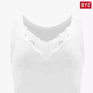 BYC 여성런닝 흰색 백색 면100 순면 레이스 브이넥 할머니런닝