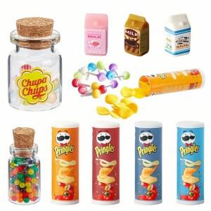 인형 집 미니어처 음료 감자 칩 병 막대 사탕 항아리 아이 선물 그놈 액세스 주방