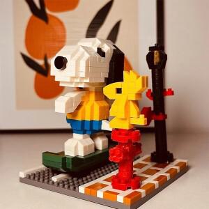 스누피 다이아몬드 블록 장난감 조립 스트리트 뷰 모델 캐릭터 장면 개 미니 벽돌 그림 장난감 크리스마스