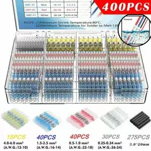 투명수축튜브 400개 솔더 씰 열 수축 버트 와이어 커넥터 방수 키트 절연