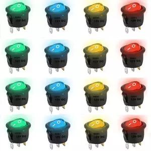 8pcs KCD1 On/Off 3핀 2위치 스냅 20A 12V 빨간색 LED 라운드 보트 로커 스위치가정용 DIY 교체용 LED 포함