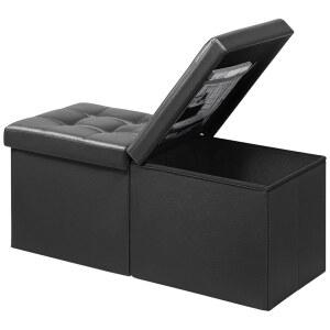 보관 공간이 있는 아마스마일 풋레스트 오스만 벤치, 34인치 블랙 가죽 발판, 커피 테이블, 패딩 시트, 보관함, 거실 및 침실용 뚜껑이 담요 매장