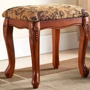 유럽 엔틱 화장대 호두색 메이크업 등받이 스툴 의자 빈티지