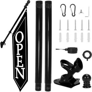 폴 키트를 사용한 오픈 플래그 - 비즈니스 매장용 헤비 듀티 캔버스 배너 브래킷이 있는 42x12인치 야외